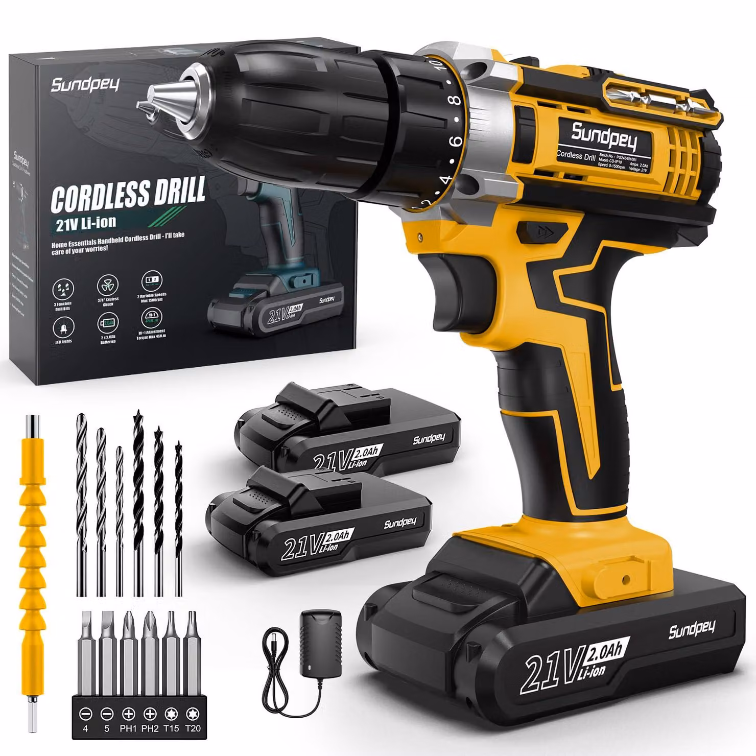 Set di avvitatori a batteria con 2 batterie da 2,0 Ah, 21 V