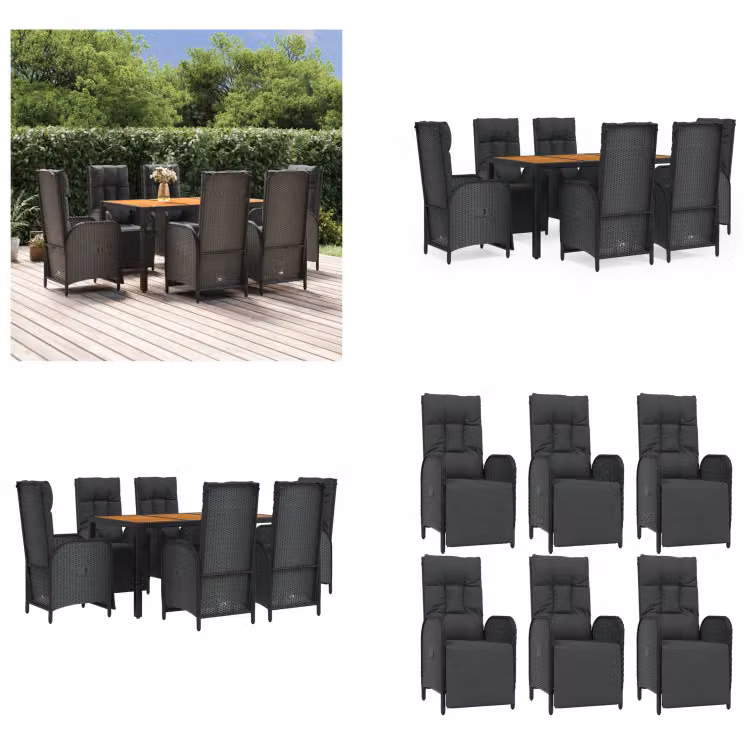 vidaXL Set da pranzo da giardino 7 pezzi con cuscini in poly rattan nero - Set da pranzo da giardino - Set da pranzo da giardino - Set da pranzo da terrazza