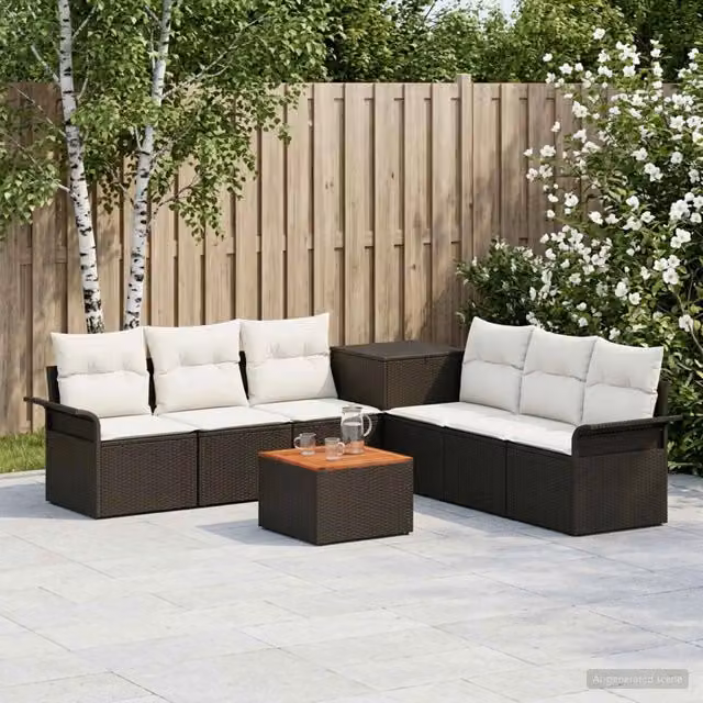 Set di divani 8 pz Nero e Bianco Crema 55 x 55 x 37 cm 3447997