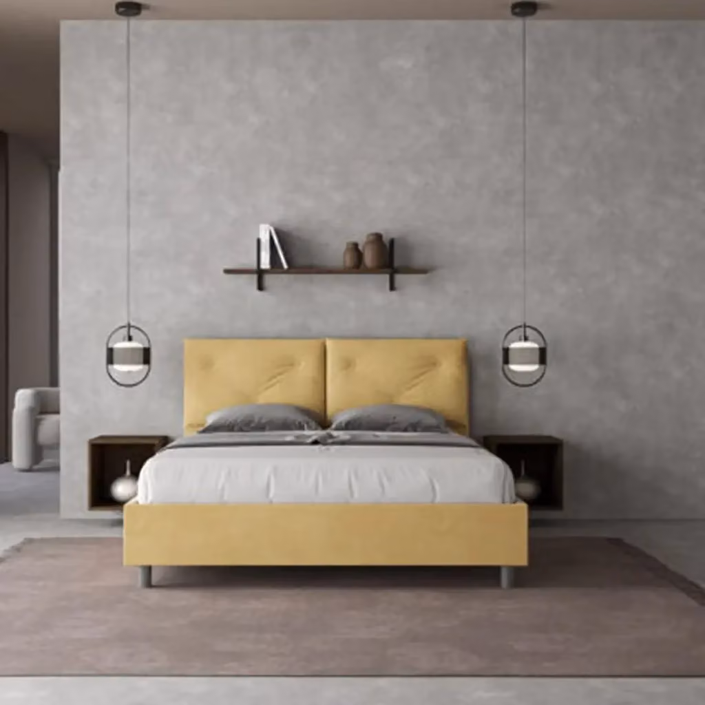 Letto matrimoniale contenitore Appia Ityhome imbottito in microfibra colore ocra L/P/H: 160 x 210 x 110 cm – 2