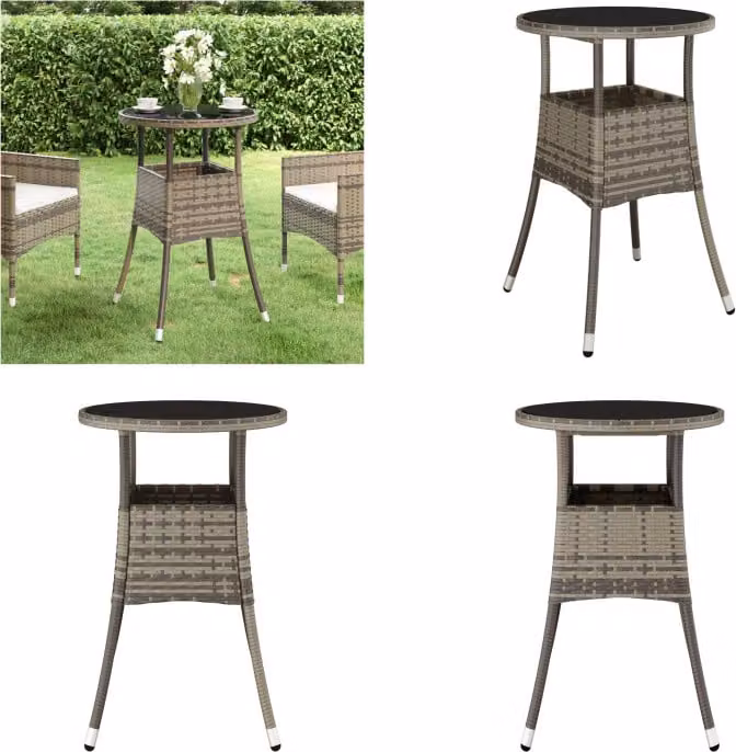 vidaXL Tavolo da giardino Ø60x75 cm in vetro temperato e poly rattan grigio - Tavolo da giardino - Tavoli da giardino - Tavolo da pranzo da giardino - Tavolo da pranzo da esterno