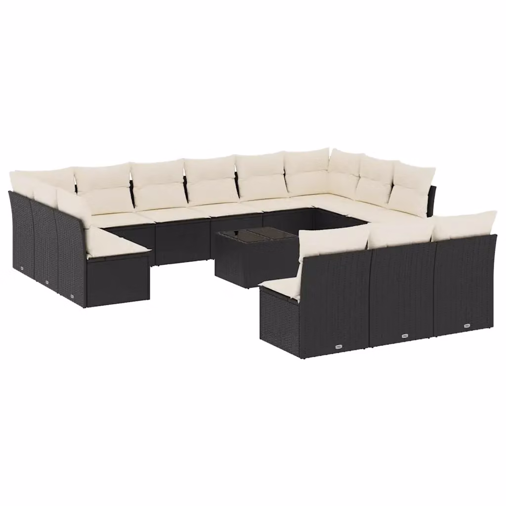 Set di Divani da Giardino VIDAXL a Forma di U in Polyrattan Nero con Cuscini, 14 Pezzi – 2