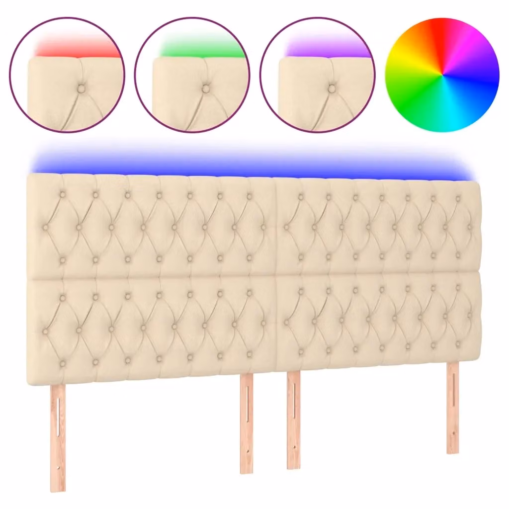 Testiera con LED e porta USB vidaXL in tessuto beige con struttura in legno, L: 180 cm, P: 7 cm, H: 118-128 cm – 2