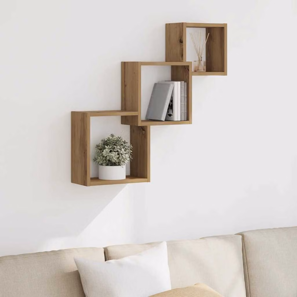 vidaXL Mensole a Cubo da Parete in Legno e MDF Marrone Moderno L 68 x P 15 x H 68 cm
