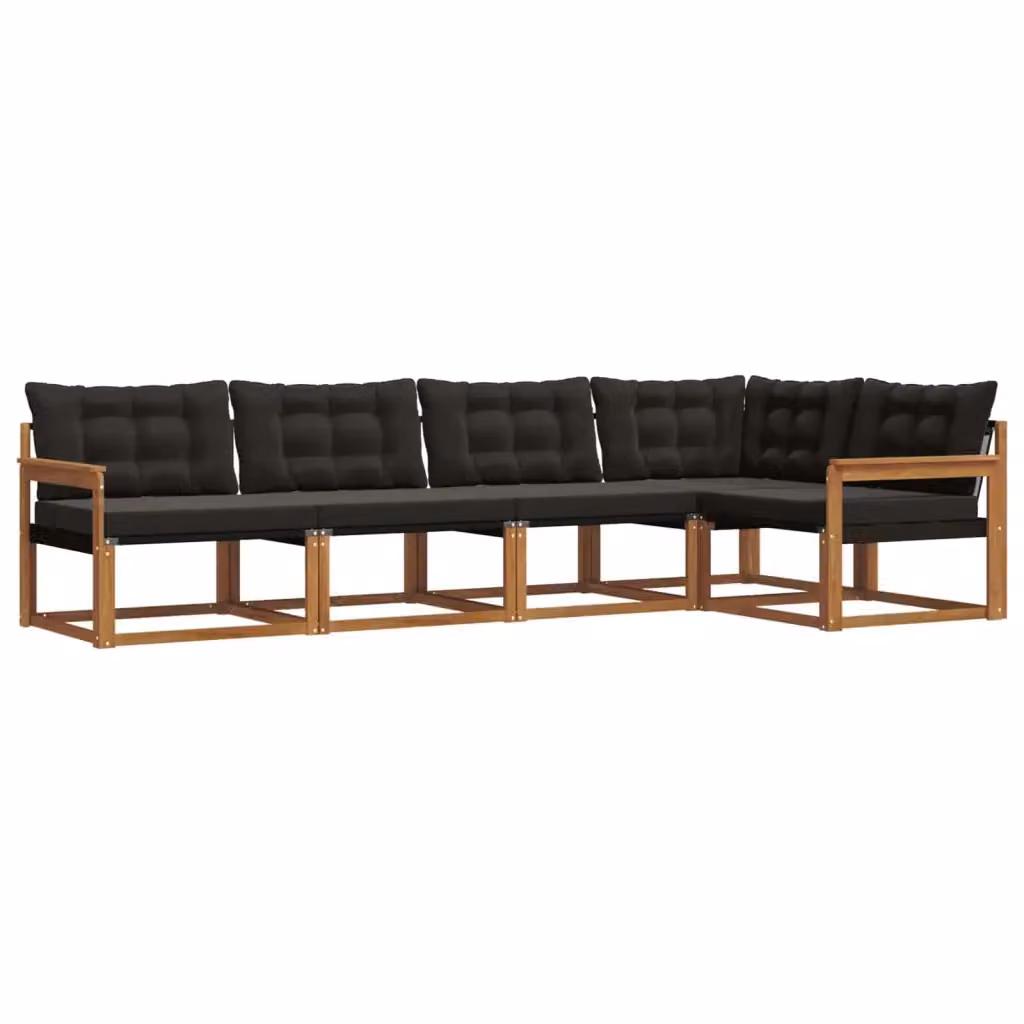 Set di divani da esterno a L vidaXL in legno di acacia con cuscini in textilene, colore marrone e nero – 2