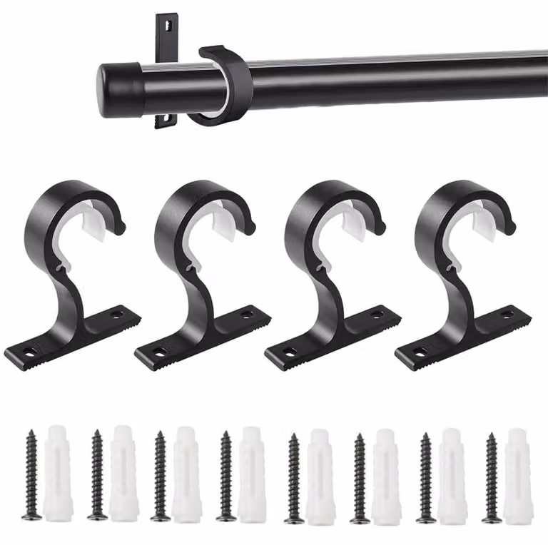Supporti a soffitto per tende, confezione da 4 pezzi, colore nero, per tubi da 25-28 mm