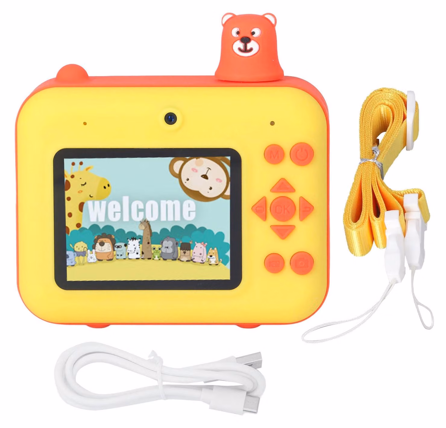 Fotocamera termica per bambini, schermo LCD da 2,4 pollici, doppio obiettivo, HD 1080p, stampa termica istantanea, con cinturino, giallo