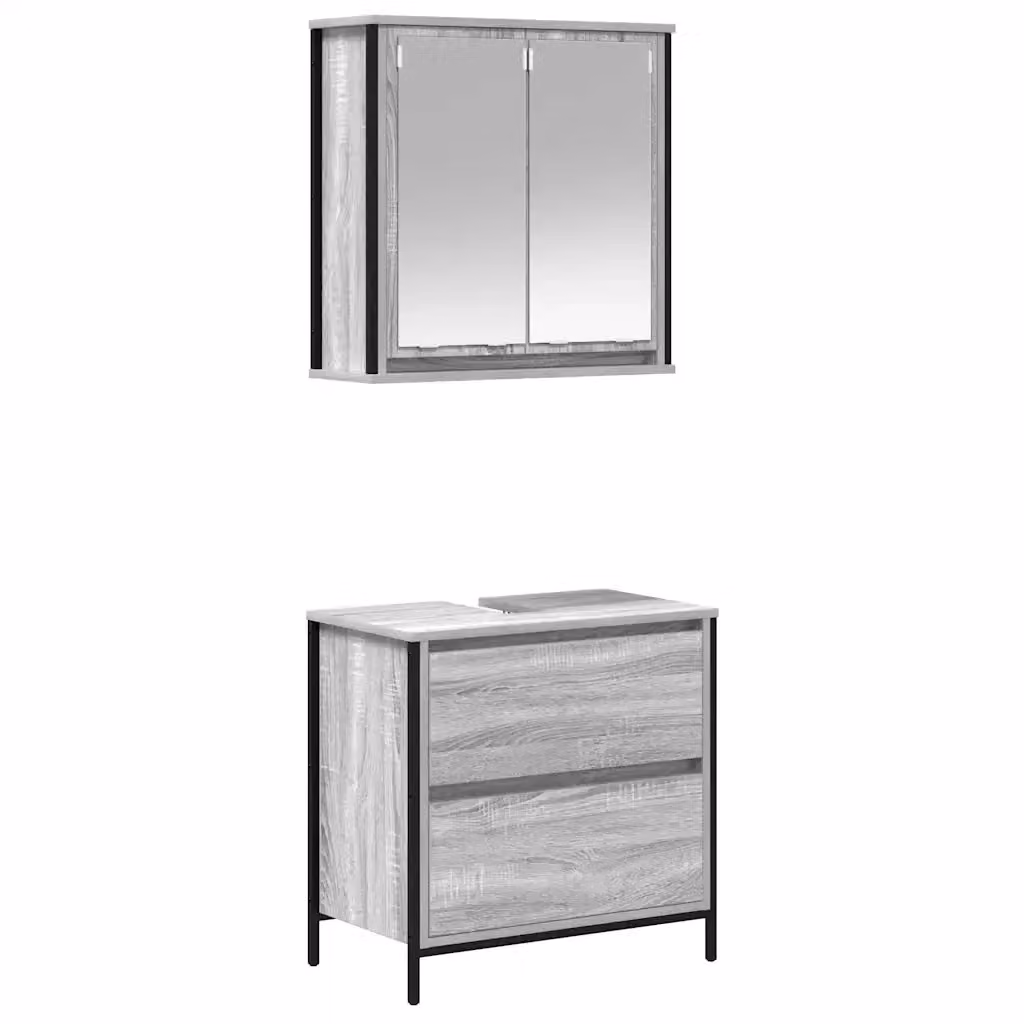 Set Mobili da Bagno vidaXL 2 Pezzi Grigio Moderno con Mobile Lavabo e Pensile a Parete – 2