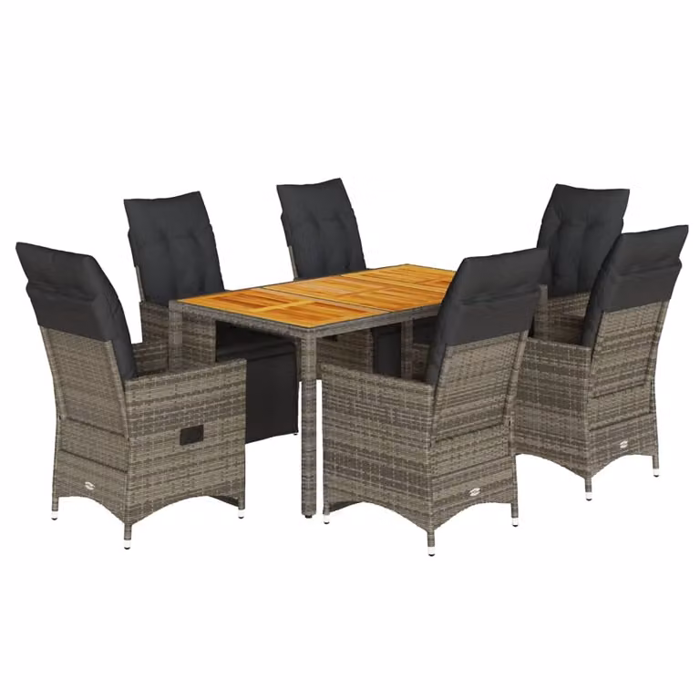 Set Bistrò da Giardino 7 pz con Cuscini in Polyrattan Grigio