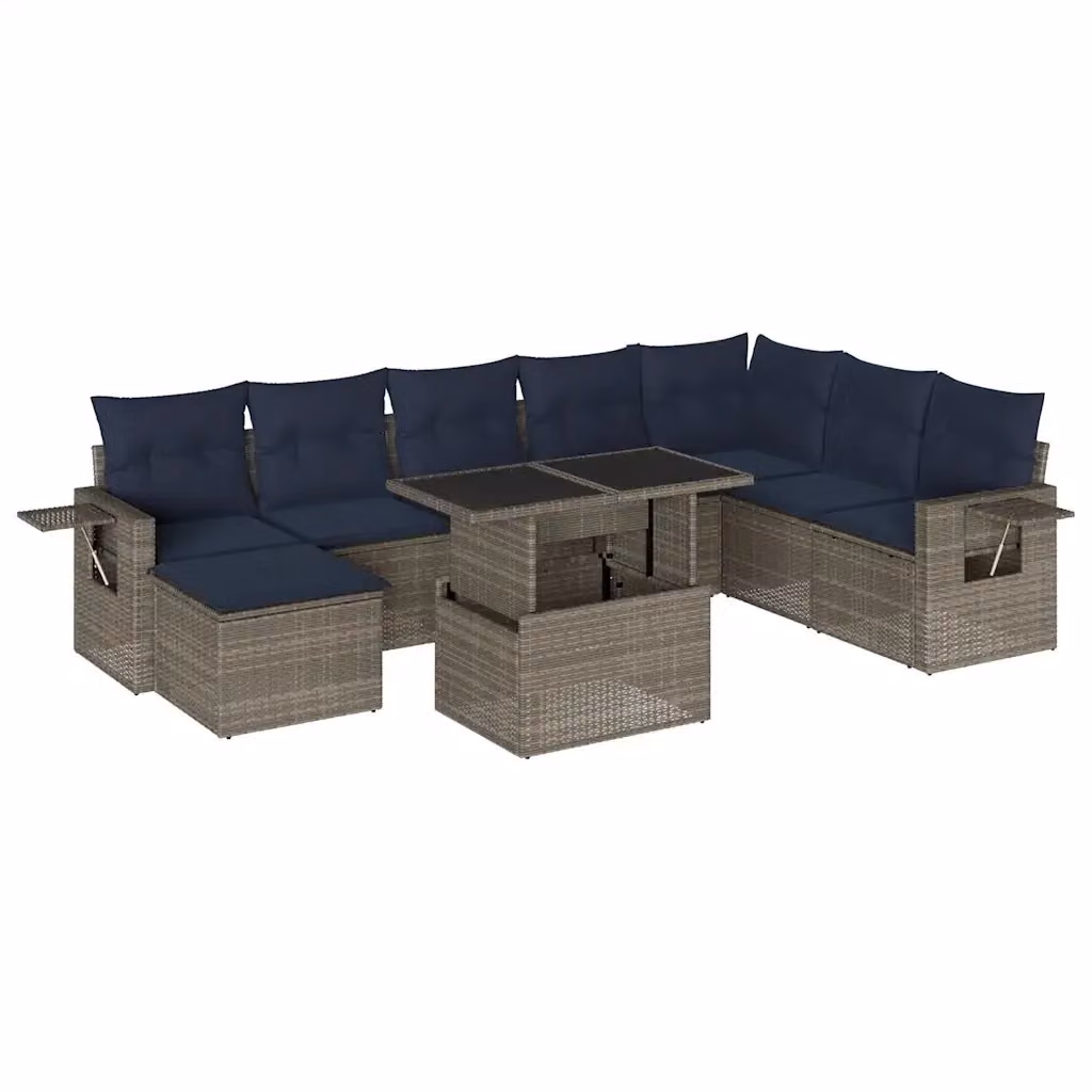 Set di Divani da Giardino 9 Pezzi vidaXL in Polyrattan Grigio con Cuscini e Tavolino da Esterno – 2