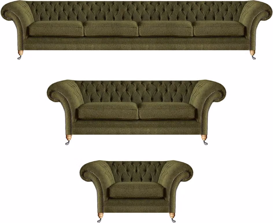 Modern Grün Komplett Polstermöbel Set 3tlg Sofagarnitur Design Chesterfield