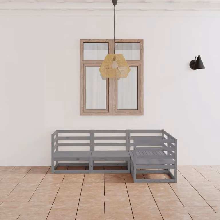 Maison Exclusive - Set Divani da Giardino 4 pz Grigio in Legno Massello di Pino