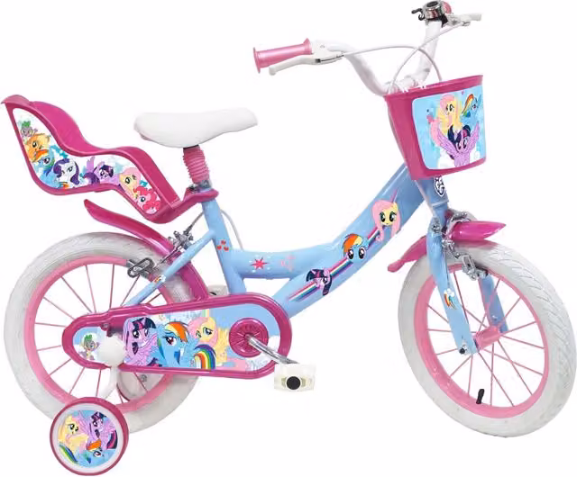 Bicicletta per bambine My Little Pony da 14 pollici con freni caliper e stabilizzatori in acciaio Hi-Ten, colore azzurro – 1