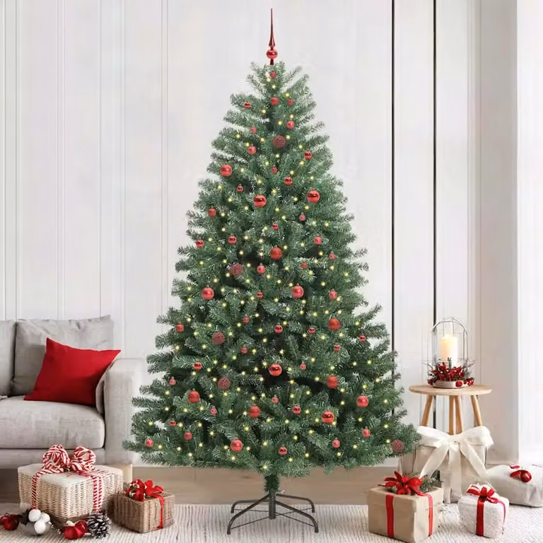 Albero di Natale Artificiale Moderno vidaXL Verde con Luci LED Warm White in PVC e Metallo