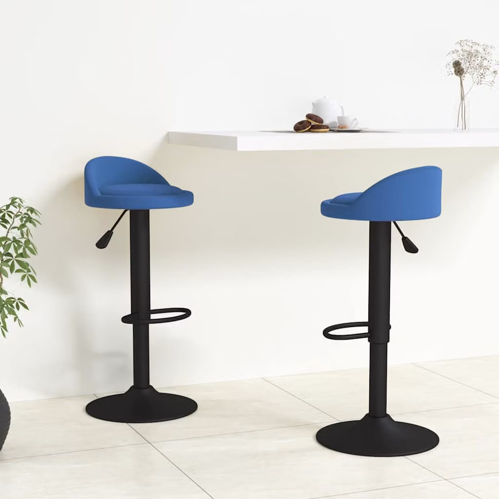 Set di 2 sgabelli da bar vidaXL regolabili in altezza con seduta in velluto blu e base girevole 360 gradi