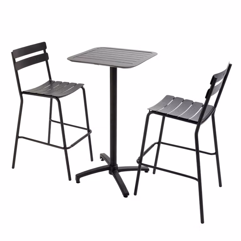 Set tavolo alto reclinabile e 2 seggioloni in alluminio nero - Oviala Almada