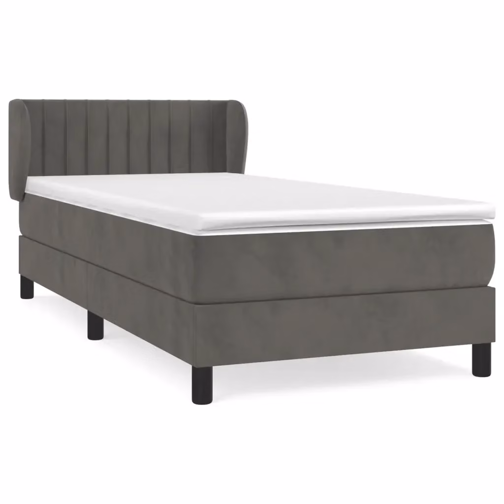 vidaXL Giroletto a Molle con Materasso Ibrido in Velluto Grigio, L/P/H: 90 x 190 cm – 2