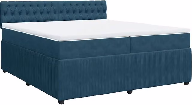Letto Ibrido con Giroletto a Molle e Materasso vidaXL in Velluto Blu e Bianco 200x200 cm – 1