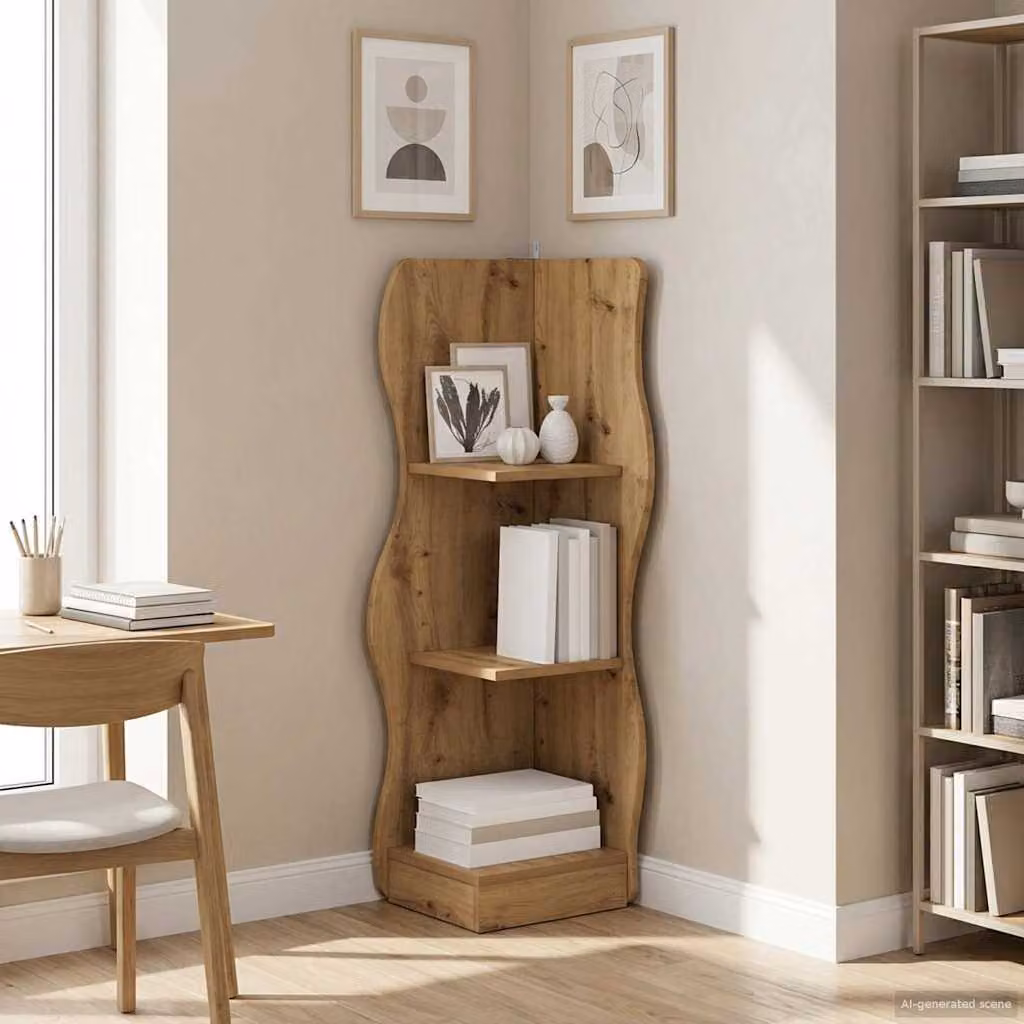 vidaXL Mensola angolare moderna in legno color marrone L: 34 cm, P: 33 cm, H: 102 cm