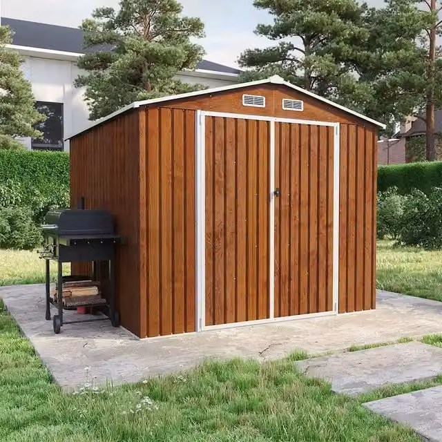 Casetta da giardino in acciaio zincato effetto legno 2,56x2,56xh2,16m - 111kg - 6,55 metri quadri
