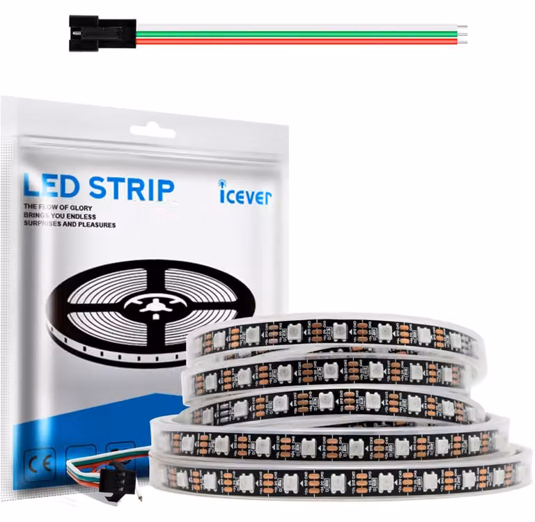 Striscia LED WS2812B, 5 metri, 60 LED/metro, 300 pixel, RGB, grado di protezione IP67, colore nero