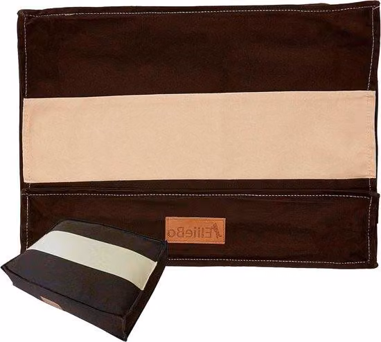 Cuccia per cani a righe, 122 cm, 117 x 75 cm, 2 pezzi grandi, marrone/color crema, comoda e resistente