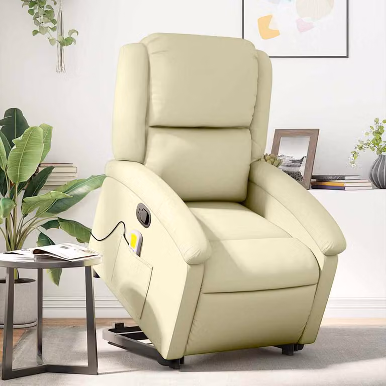 Poltrona Alzapersona Reclinabile con Massaggio vidaXL in Vera Pelle Beige