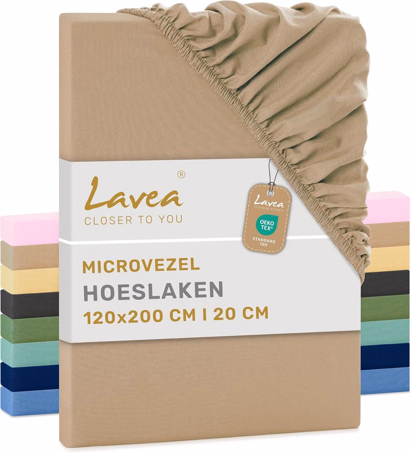 Lenzuolo con angoli 120x200 cm – realizzato in microfibra morbida e traspirante – adatto a materassi fino a 20 cm di altezza – con elastico perimetrale –  Oeko-Tex – Colore: sabbia