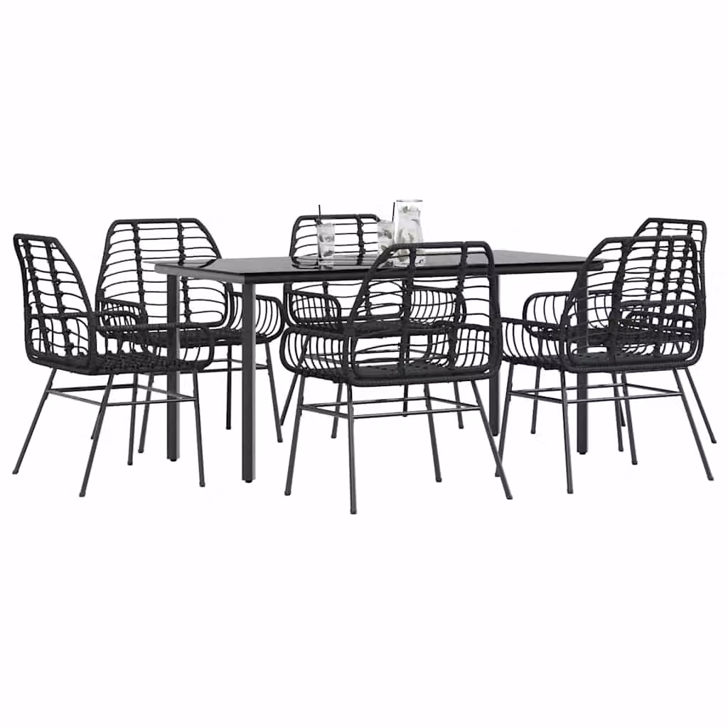 Set Pranzo da Giardino vidaXL in Polyrattan e Vetro Nero, 7 Pezzi