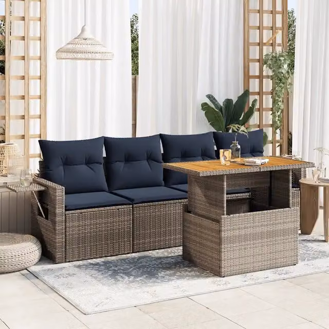 Set Divano da Giardino 5 pz con Cuscini Grigio in Polyrattan 3327099