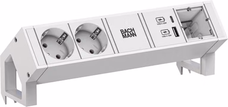 BACHMANN DESK2 bianco 2xCEE7/3 1xCM 1xUSB A/C 22W 0,2m GST18