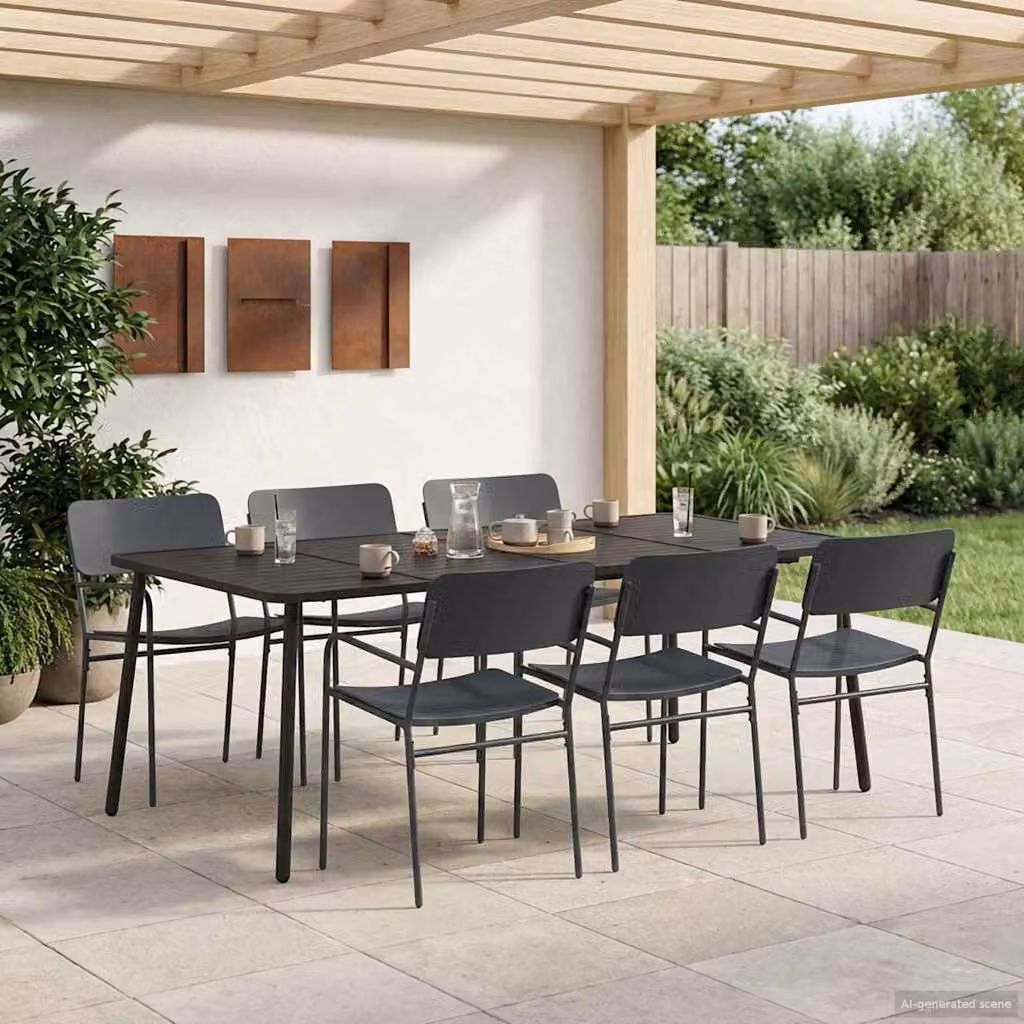 Set da pranzo moderno vidaXL da 7 pezzi in acciaio antracite per giardino e terrazzo