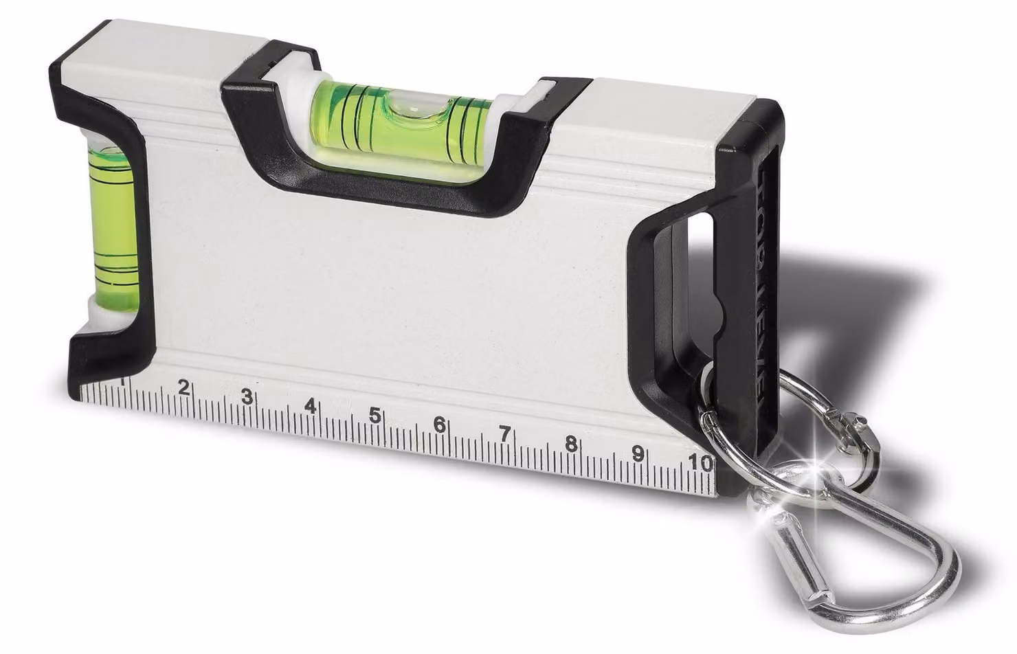 Livella a bolla da 10,5 cm - Mini livella magnetica con moschettone - ideale per il campeggio, il camper e gli spostamenti - bianca