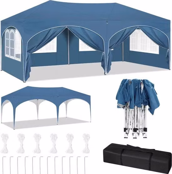 Tenda da Festa 3x6 m Blu - Tende da Festa - Pergola - Impermeabile - Easy-Up - Pareti di Tenda Rimovibili