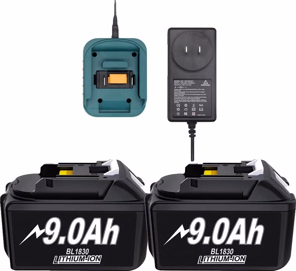 Batteria di ricambio, ad alta capacità, compatibile con gli utensili elettrici, 2 9,0Ah con caricatore, 18V