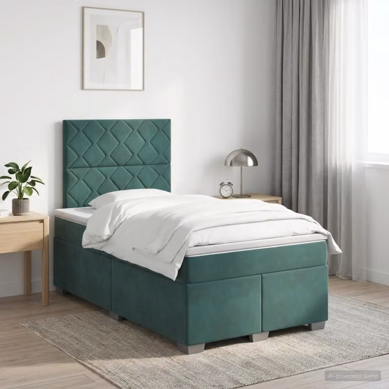 Letto box spring con materasso vidaXL in velluto verde scuro, L/P: 120 x 200 cm
