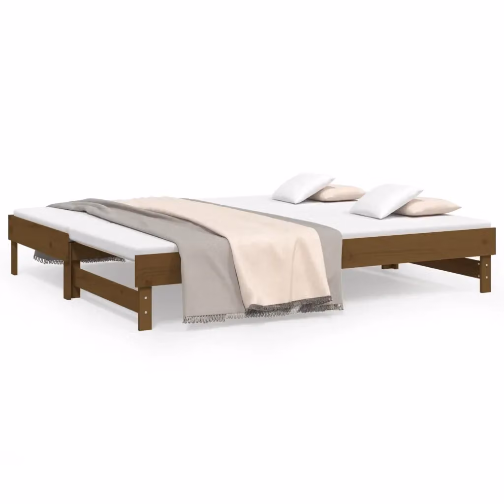 vidaXL Dormeuse Estraibile in Legno Massello di Pino, Colore Marrone e Bianco, 2x 100 x 200 cm – 2