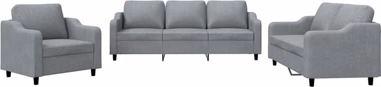 Set di Divani 3 pz con Cuscini Grigio Chiaro in Tessuto