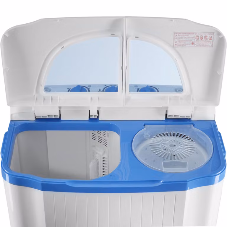 Minilavatrice TecTake GmbH con centrifuga da 3,5 kg e capacità di lavaggio 4,5 kg, modello a caricamento dall'alto, bianco e blu, L/P/H: 65 x 40 x 75 cm