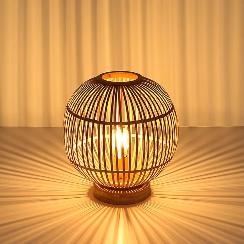 Lampada da tavolo a LED, in vimini di bambù, altezza 33,5 cm