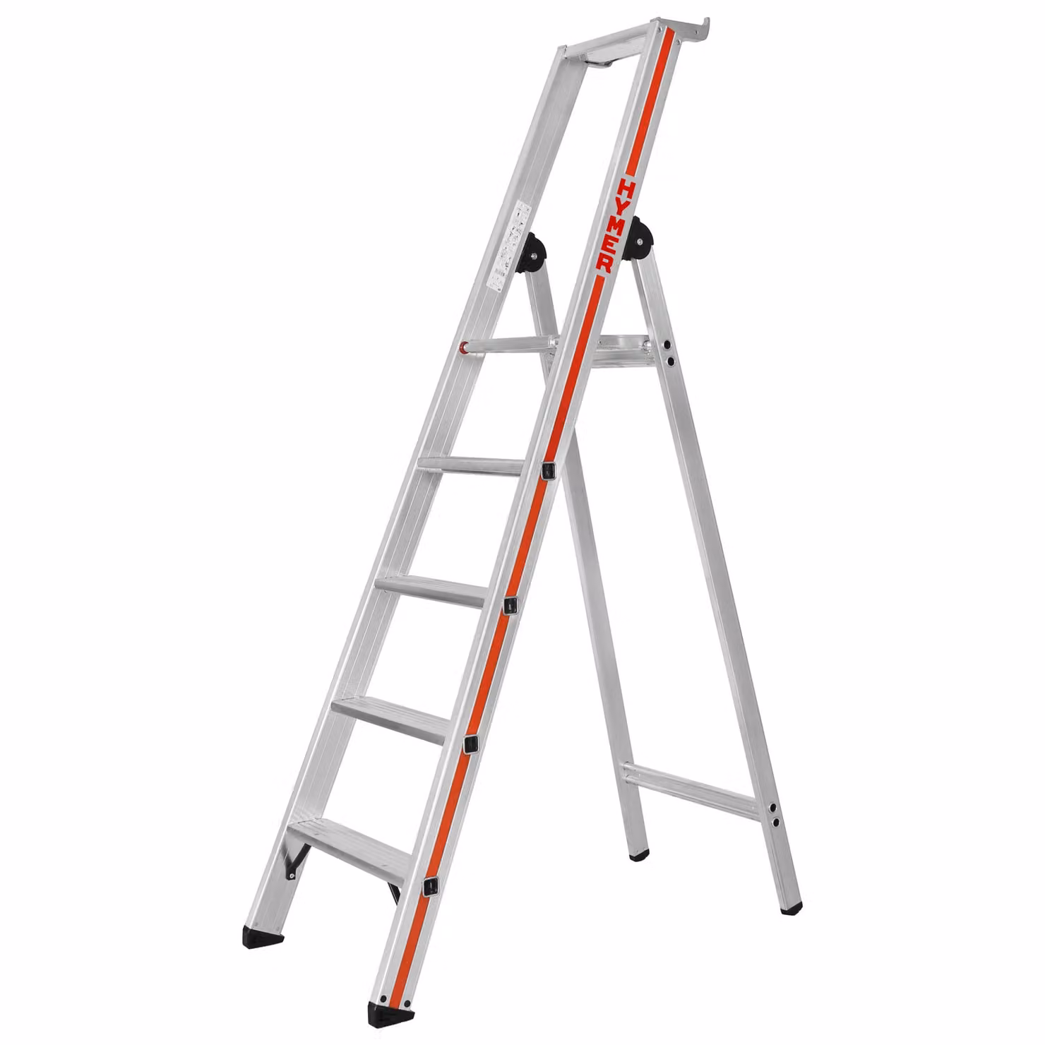 Scaletta Hymer con piattaforma, accesso su un solo lato, 5 gradini, altezza di abbassamento 1,78 m, altezza di sbraccio 3,16 m, peso 6,7 kg