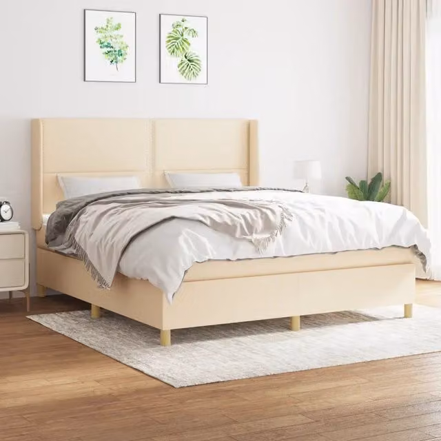 Letto Ibrido vidaXL con Giroletto a Molle e Materasso in Tessuto Beige e Bianco L/P: 180 x 200 cm