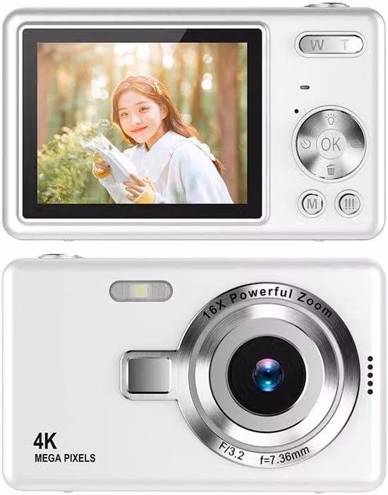 Videocamera digitale per vlog 1080p Full HD da 44 MP con schermo LCD da 2,4 pollici - Zoom digitale 16x - Videocamera compatta e portatile - Con scheda SD da 32 GB - Ideale per bambini, ragazzi, studenti e principianti (bianca)