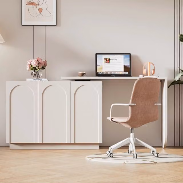Scrivania angolare a L girevole, tavolo per computer o toeletta, bianco, 110 cm