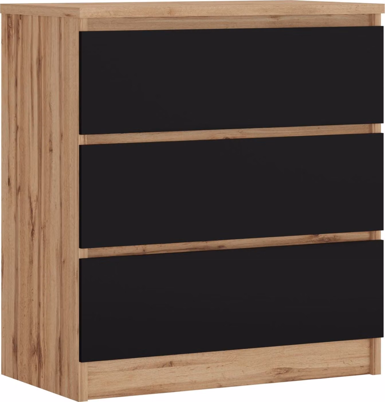 Cassettiera 3 cassetti, colore: rovere Wotan / nero, 78 x 70 x 39 cm