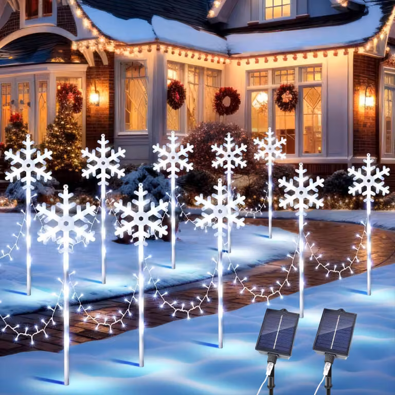 Catena luminosa a energia solare a forma di fiocchi di neve, confezione da 10 pezzi, 8 modalità, LED, per uso esterno
