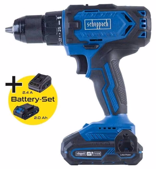 C-DD45-X Cordless Drill Driver - 45 Nm, 13mm Chuck - SCHEPPACH 20V IXES - 2Ah Battery + 2.4A Charger