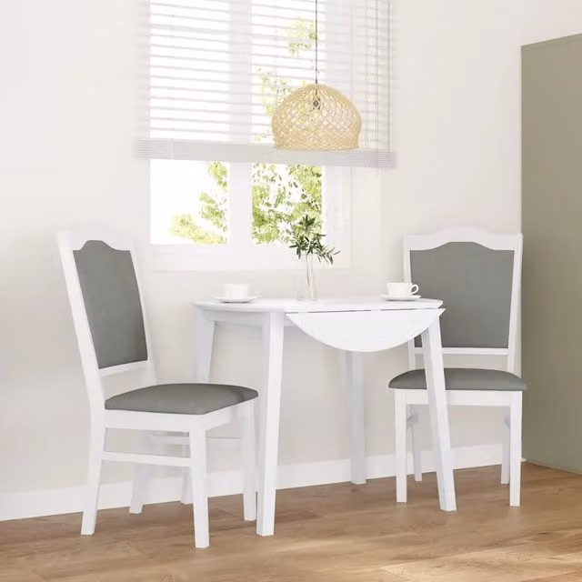 Set di 2 sedie da pranzo moderne vidaXL in legno di Hevea con cuscini in tessuto, colori bianco e grigio
