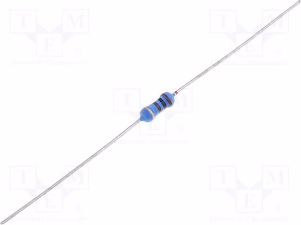 10 resistenze: power metal, montaggio a foro passante (THT), 620Ω, diametro 2,5x6,5 mm, tolleranza ±5%, 1W, coefficiente di temperatura 350ppm/°C, codice PMR01TJ0621A50, metallo