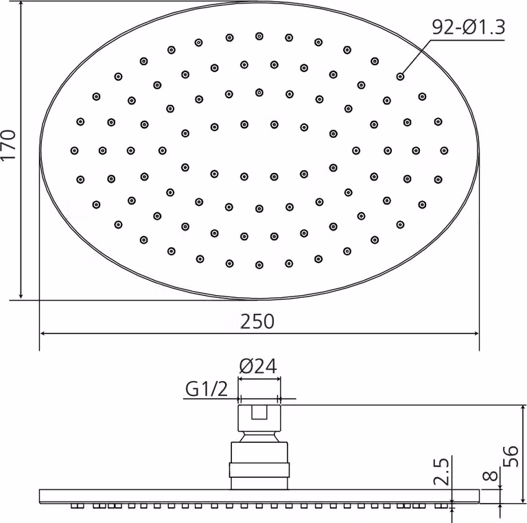 Beitz & Walz AQVADESIGN Kopfbrause 250 mm oval, chrom